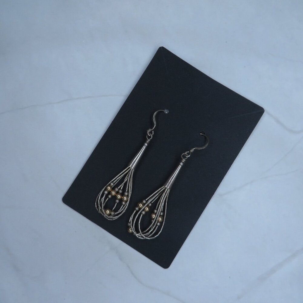 Silver Tone Earrings with Gold Accents